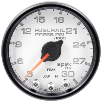 Picture of Autometer Spek-Pro Gauge Rail Press 2 1/16in 30Kpsi Stepper Motor W/Peak & Warn Wht/Blk