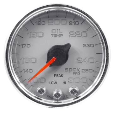 Picture of Autometer Spek-Pro Gauge Oil Temp 2 1/16in 300f Stepper Motor W/Peak & Warn Slvr/Chrm