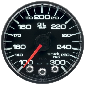 Picture of Autometer Spek-Pro Gauge Oil Temp 2 1/16in 300f Stepper Motor W/Peak & Warn Blk/Blk