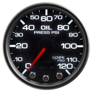 Picture of Autometer Spek-Pro Gauge Oil Press 2 1/16in 120psi Stepper Motor W/Peak & Warn Blk/Smoke/Blk