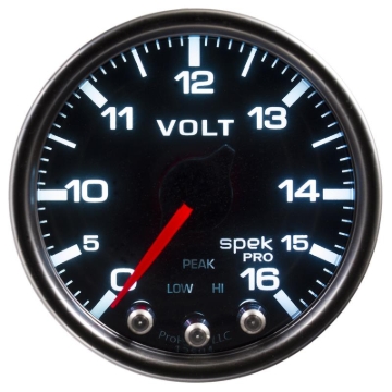 Picture of Autometer Spek-Pro Gauge Voltmeter 2 1/16in 16V Stepper Motor W/Peak & Warn Blk/Smoke/Blk