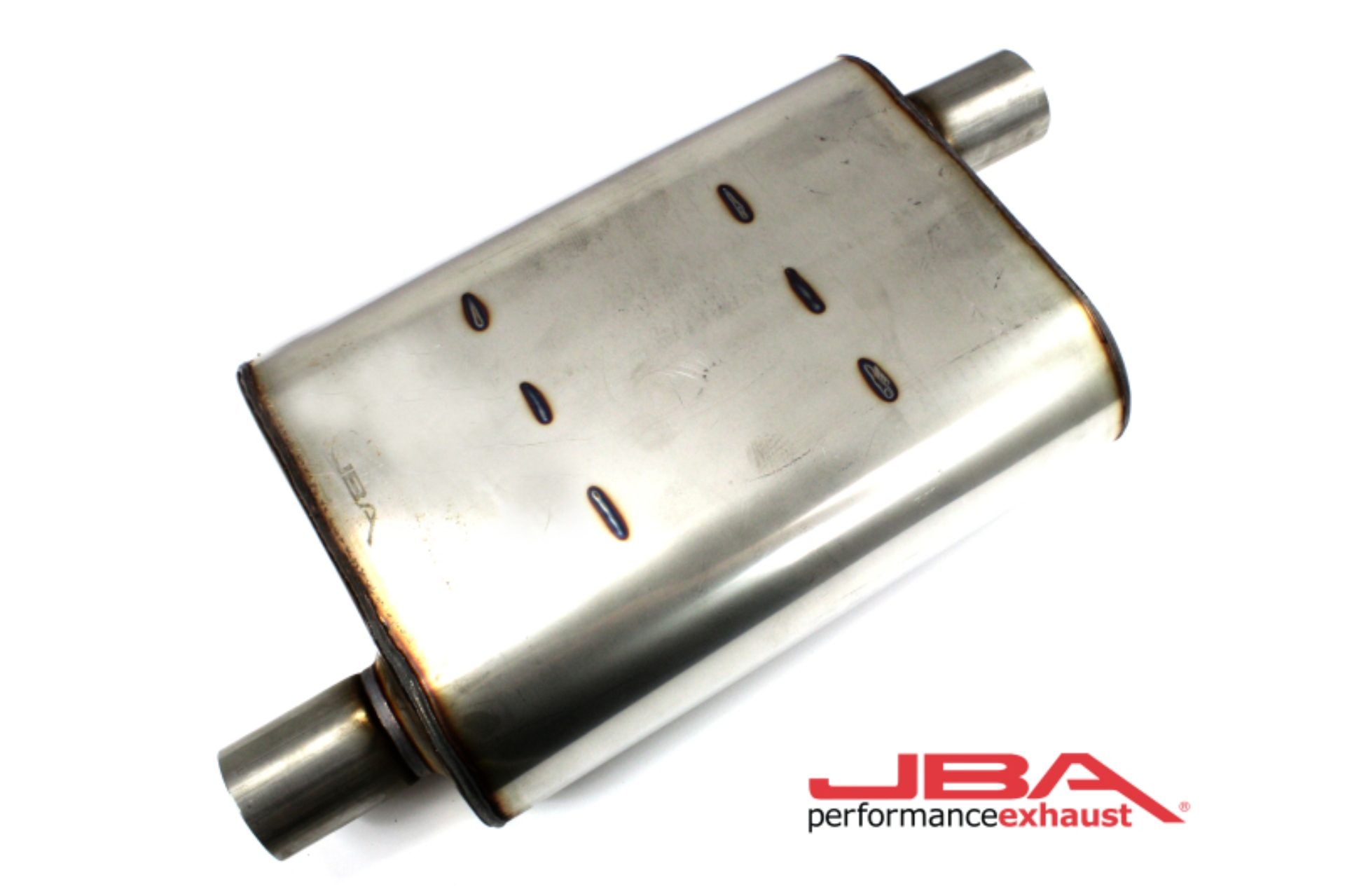 Picture of JBA Universal Chambered Style 304SS Muffler 13x9.75x4 2in Inlet Diameter Offset/Offset