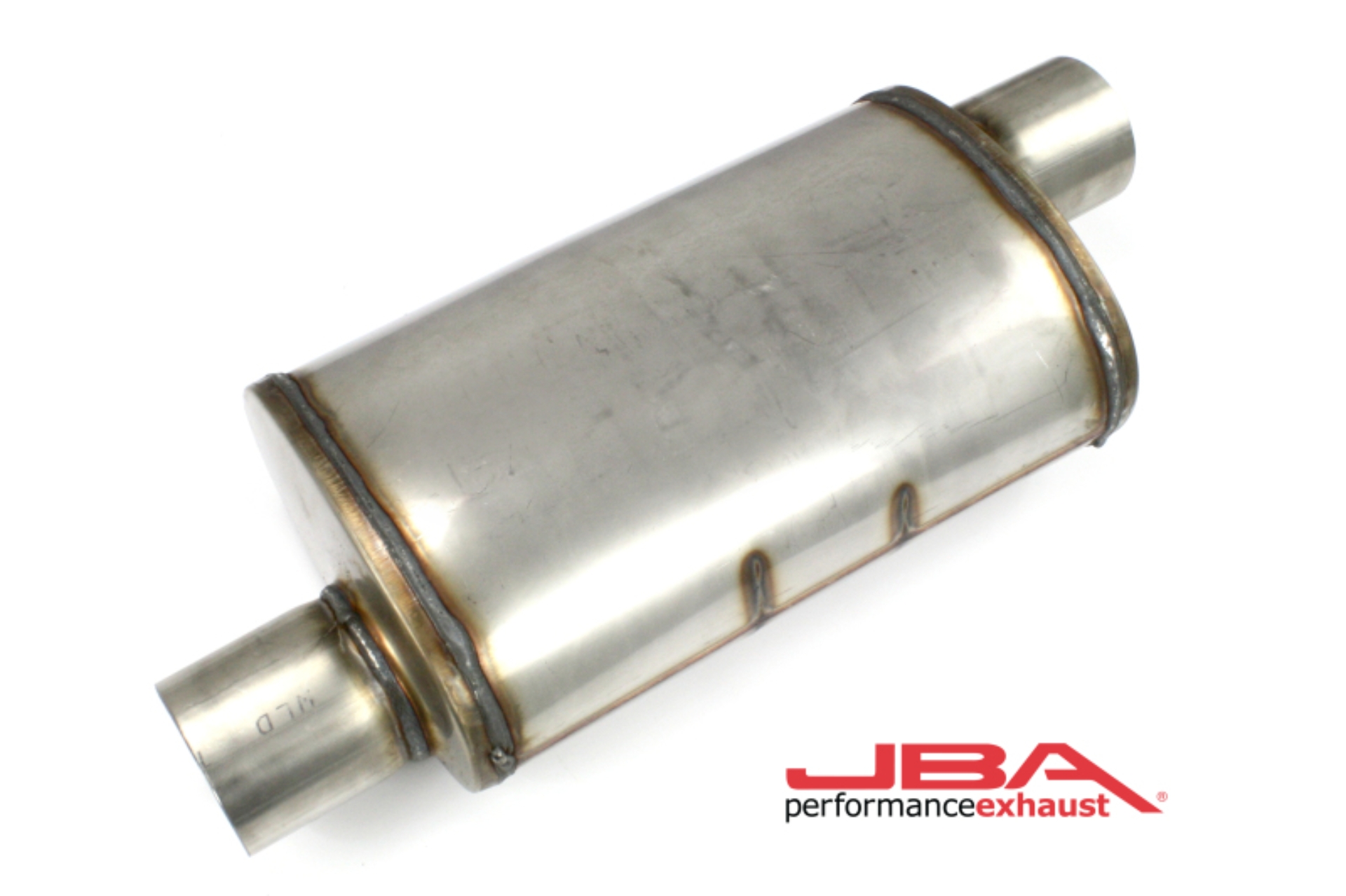 Picture of JBA Universal Chambered Style 304SS Muffler 14x8x5 3in Inlet Diameter Offset/Offset