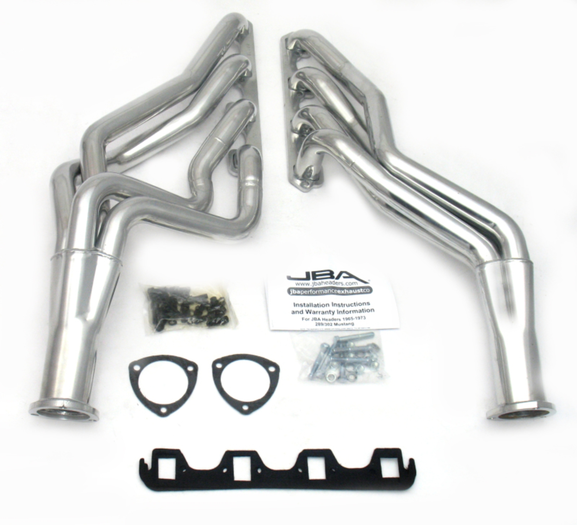 Picture of JBA 65-73 Ford Mustang 260-302 SBF 5 Speed T5/T56 1-3/4in Primary Silver Ctd Long Tube Header