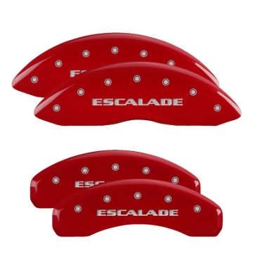 Picture of MGP 4 Caliper Covers Engraved Front & Rear 2021 Escalade Red finish silver ch