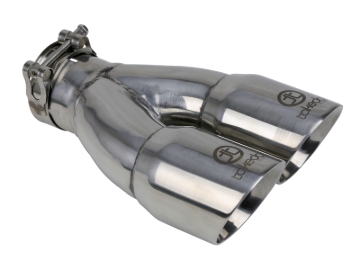 Picture of aFe Takeda 2.5in 304 Stainless Steel Clamp-on Exhaust Tip 2.5in Inlet 3in Dual Outlet - Polished