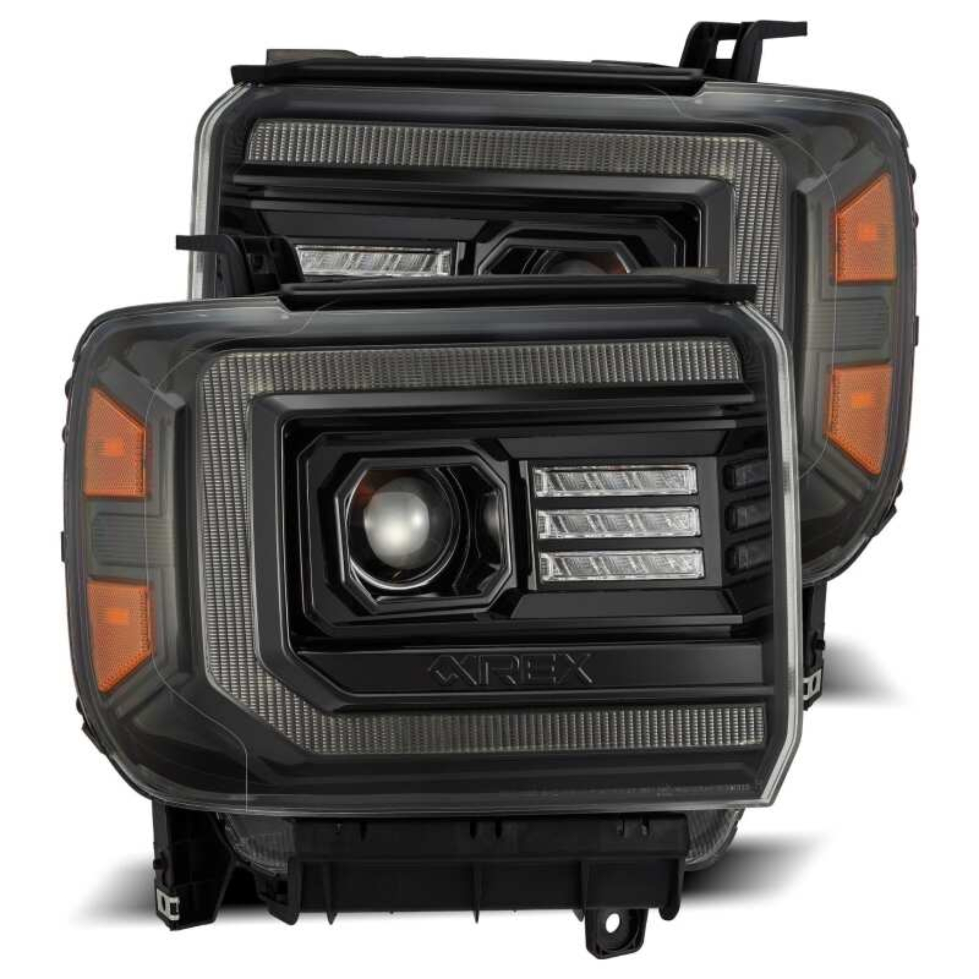 Picture of AlphaRex 14-18 GMC Sierra PRO-Series Proj Headlights Plank Alpha Blk w/Activ Light/Seq Signal/DRL