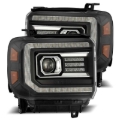 Picture of AlphaRex 14-18 GMC Sierra PRO-Series Proj Headlights Plank Style Black w/Activ Light/Seq Signal/DRL