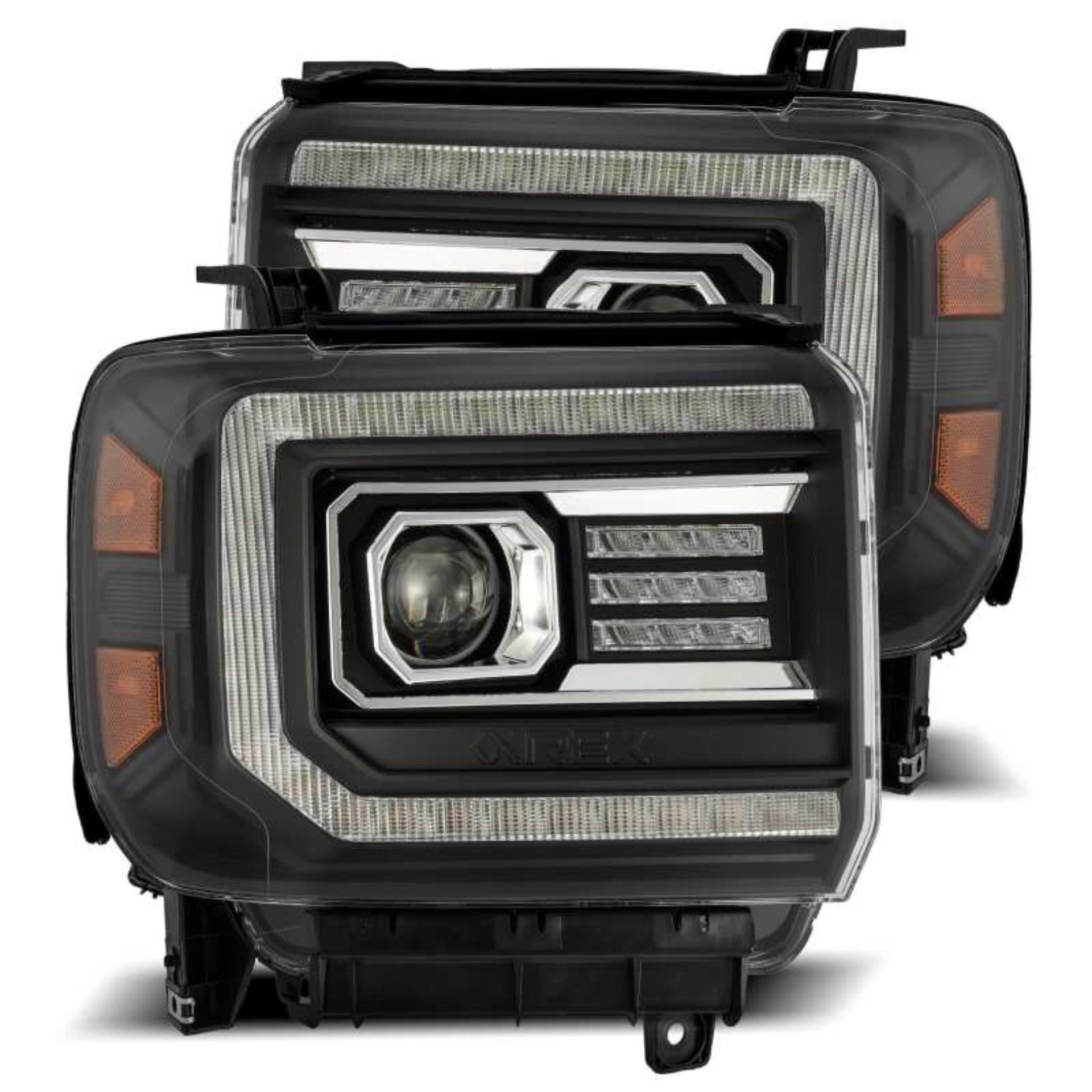 Picture of AlphaRex 14-18 GMC Sierra PRO-Series Proj Headlights Plank Style Black w/Activ Light/Seq Signal/DRL