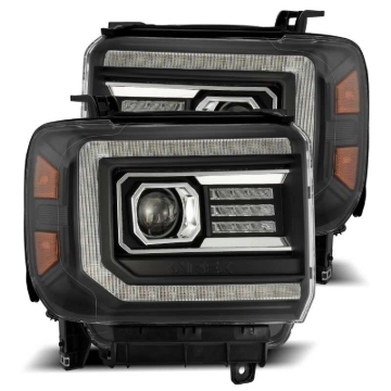 Picture of AlphaRex 14-18 GMC Sierra PRO-Series Proj Headlights Plank Style Black w/Activ Light/Seq Signal/DRL