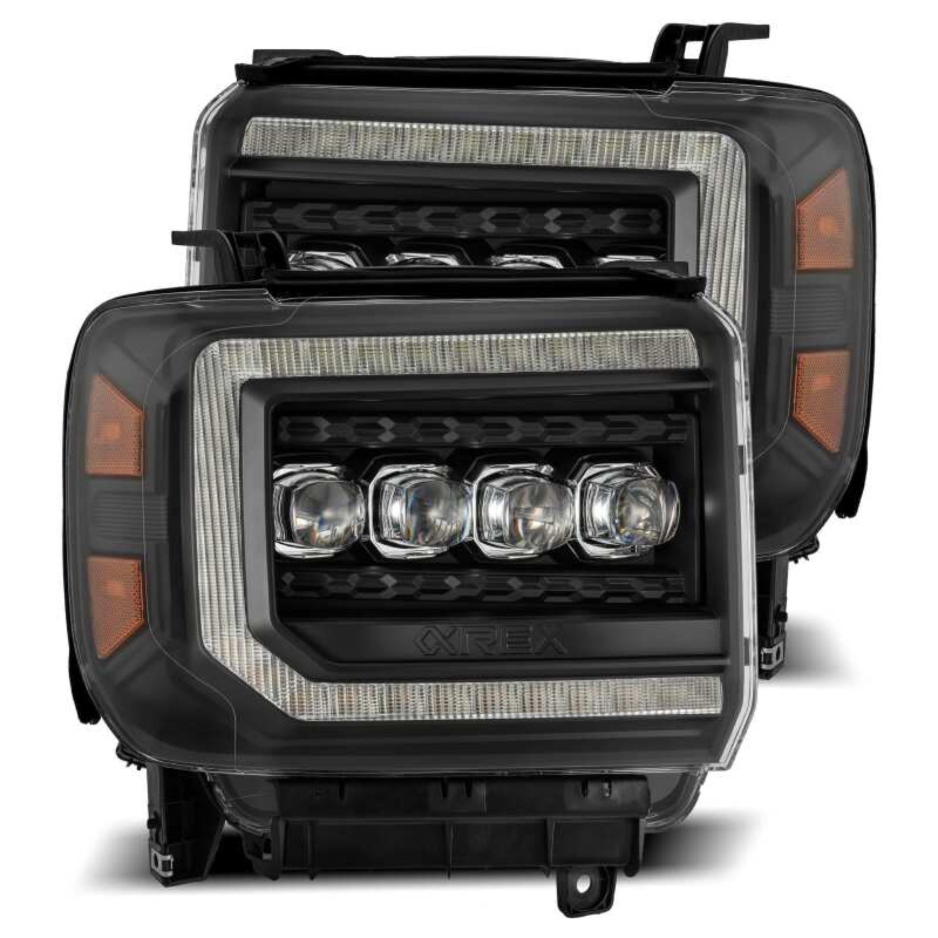Picture of AlphaRex 14-18 GMC Sierra NOVA LED Proj Headlights Plank Style Black w/Activ Light/Seq Signal/DRL