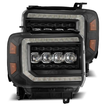 Picture of AlphaRex 14-18 GMC Sierra NOVA LED Proj Headlights Plank Style Black w/Activ Light/Seq Signal/DRL