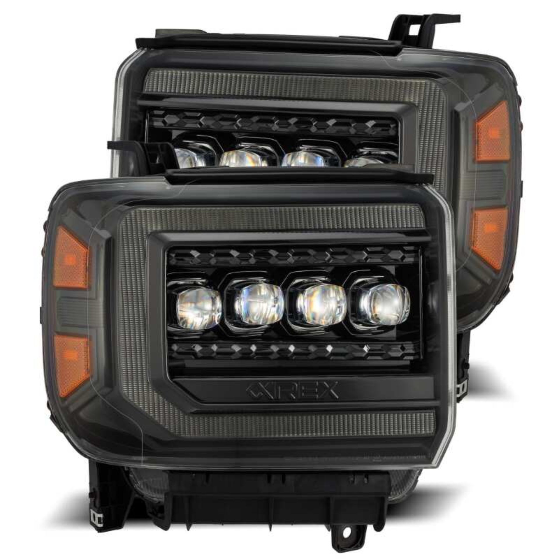Picture of AlphaRex 14-18 GMC Sierra NOVA LED Proj Headlights Plnk Style Alpha Blk w/Activ Light/Seq Signal/DRL