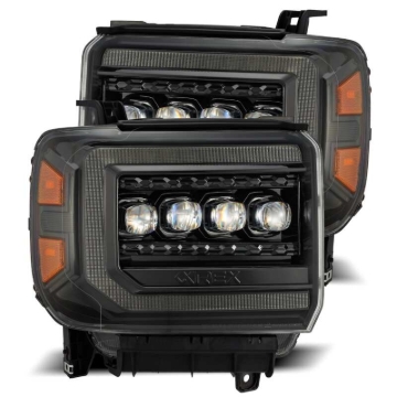 Picture of AlphaRex 14-18 GMC Sierra NOVA LED Proj Headlights Plnk Style Alpha Blk w/Activ Light/Seq Signal/DRL