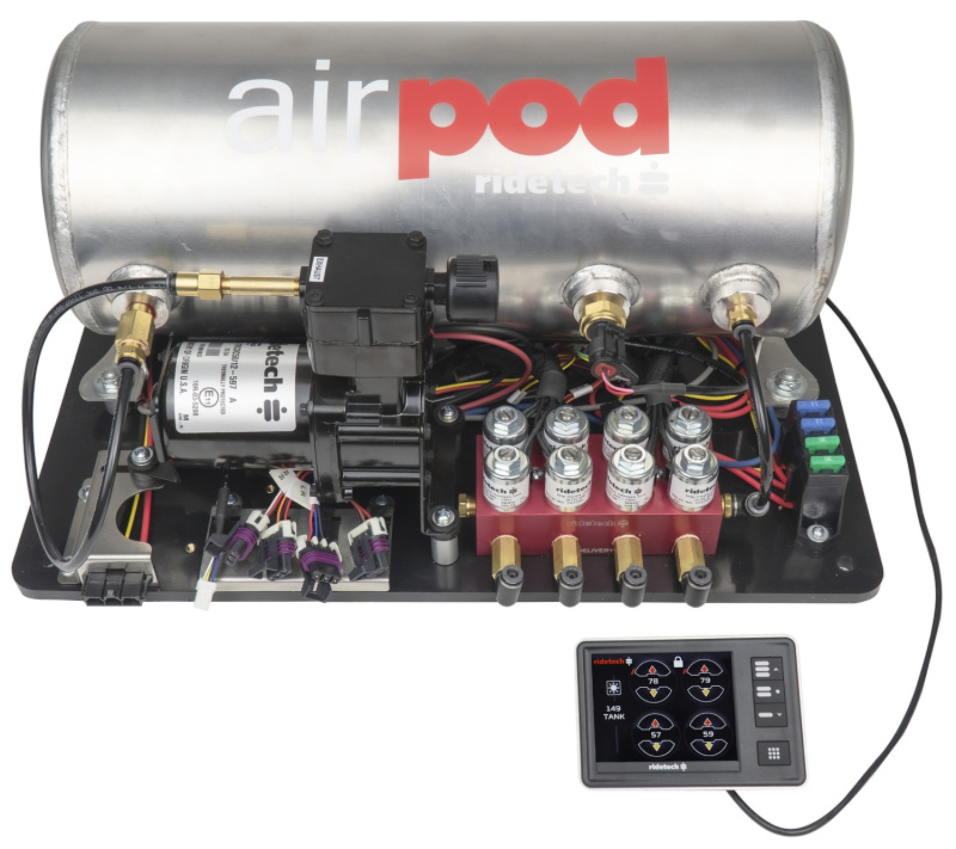 Picture of Ridetech RidePro E5 Air Ride Suspension Control System 3 Gal Single Compressor AirPod 1/4in Valves