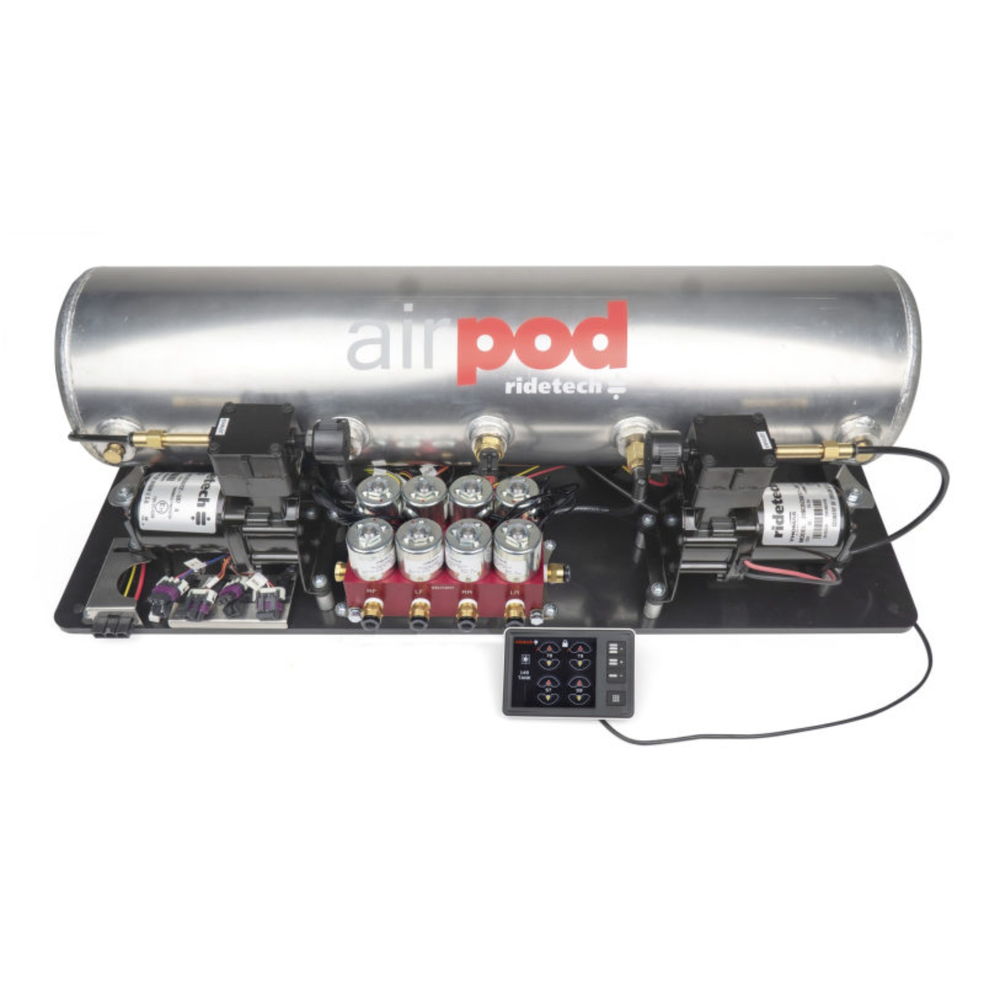 Picture of Ridetech RidePro E5 Air Ride Control System 5Gal Dual Compressor AirPod Hi-Flow Big Red 3/8in Valves