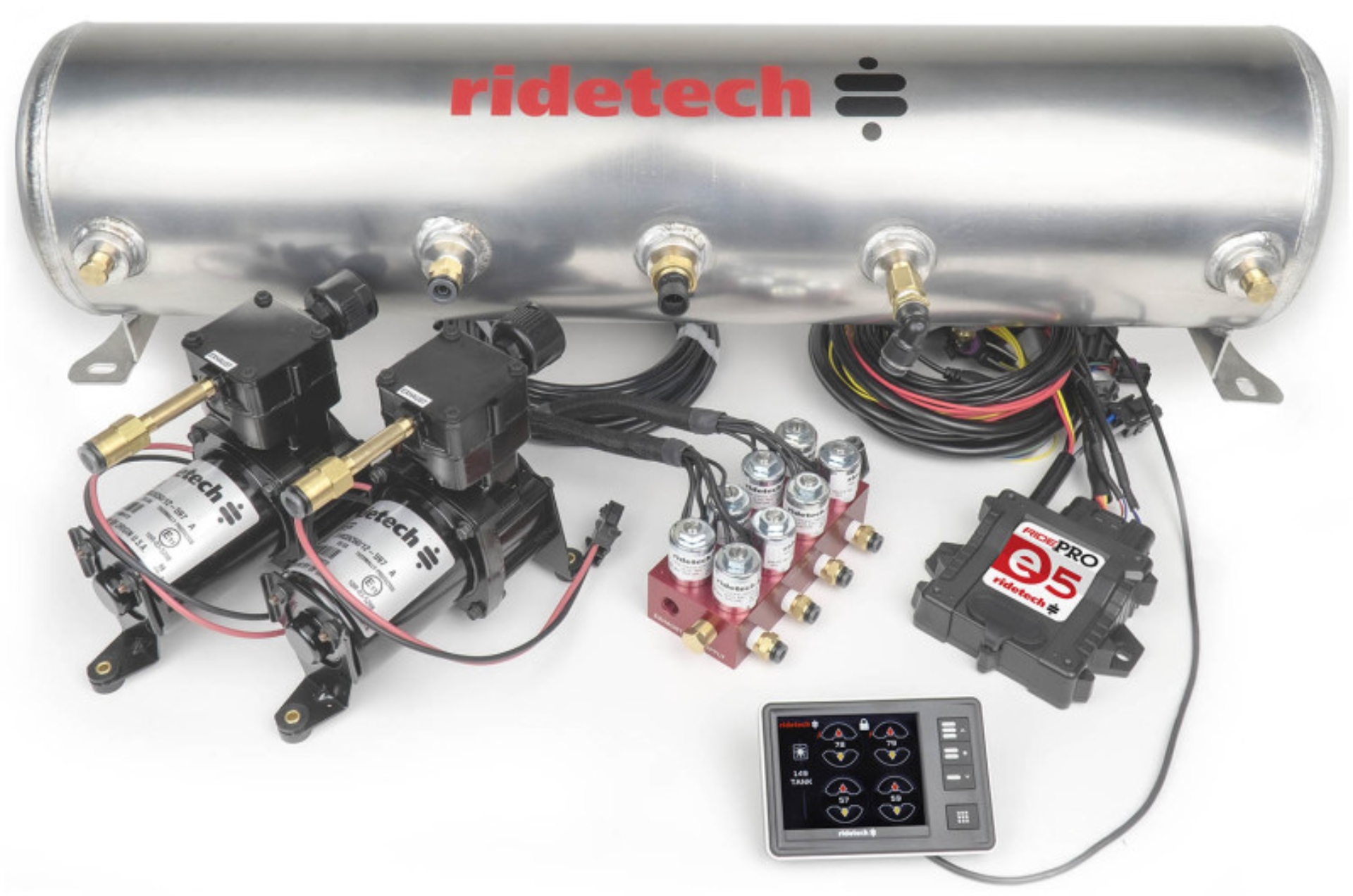 Picture of Ridetech RidePro E5 Air Ride Suspension Control System 5 Gallon Dual Compressor 1/4in Valves