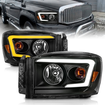 Picture of ANZO 06-09 Dodge RAM 1500/2500/3500 Headlights Black Housing/Clear Lens (w/Switchback Light Bars)