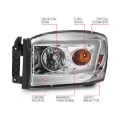 Picture of ANZO 06-09 Dodge RAM 1500/2500/3500 Headlights Chrome Housing/Clear Lens (w/ Light Bars)