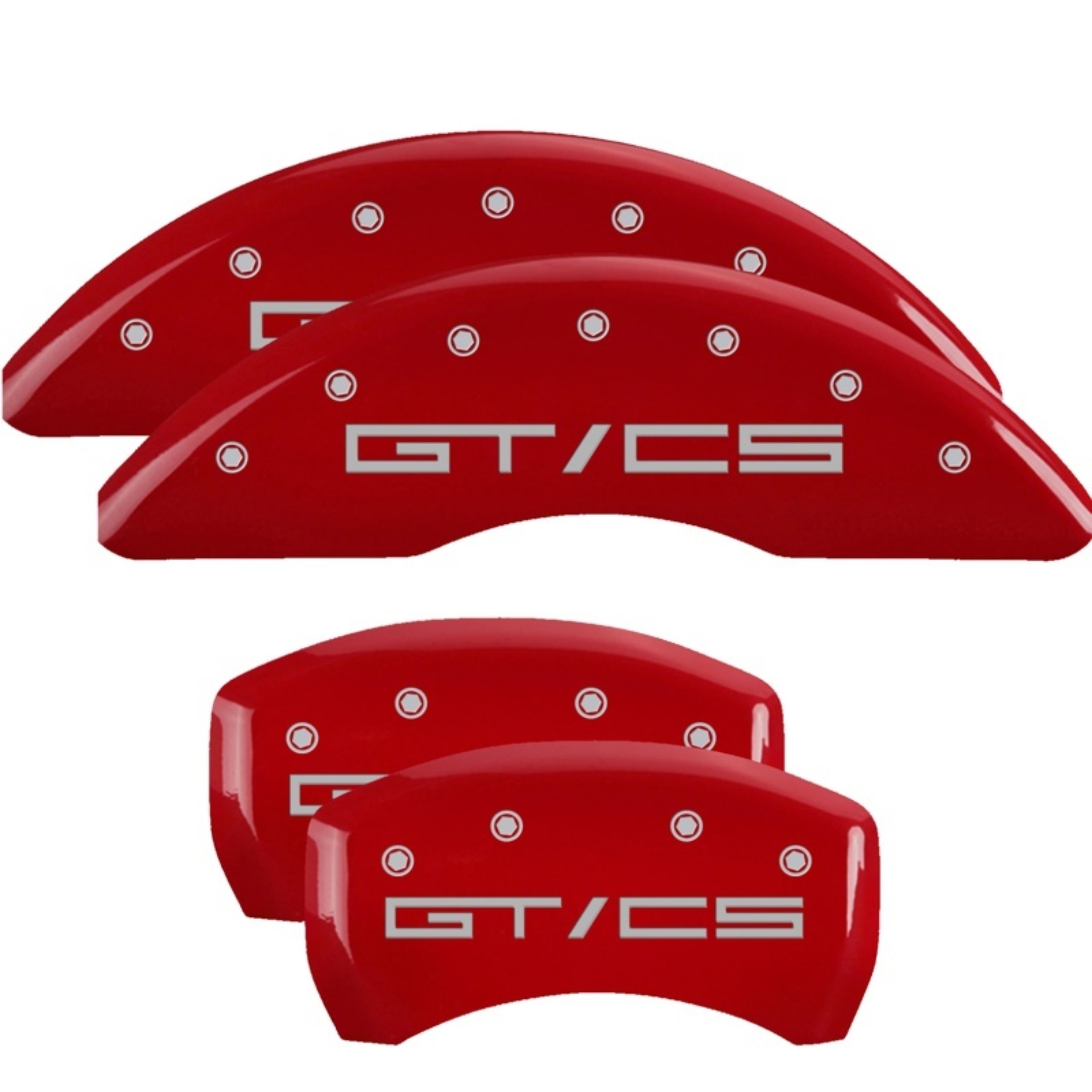 Picture of MGP 4 Caliper Covers Engraved 15-21 Ford Mustang GT/CS Front & Rear MGP Red finish silver ch
