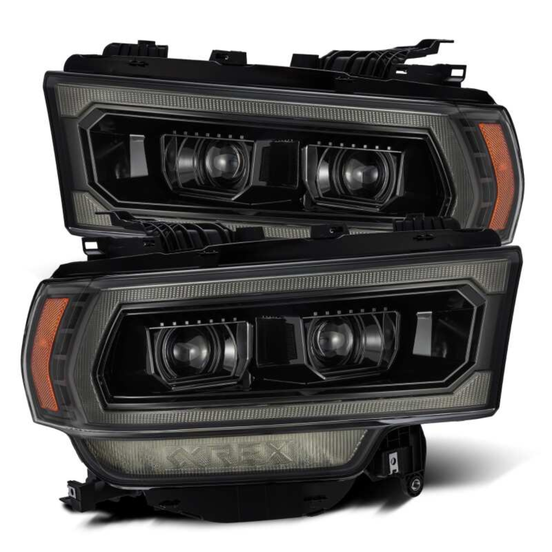 Picture of AlphaRex 19-21 Ram 2500 LUXX LED Proj Headlights Plank Style Alpha Blk w/Activ Light/Seq Signal/DRL