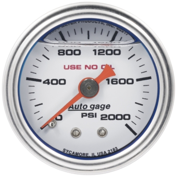 Picture of Autometer AutoGage 1.5in Liquid Filled Mechanical 0-2000 PSI Fuel Pressure Gauge - White
