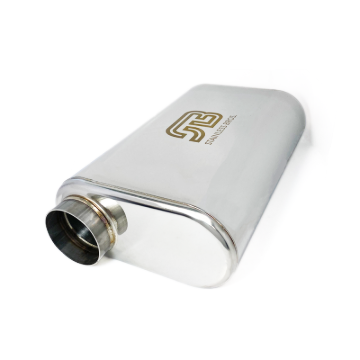 Picture of Stainless Bros 2.5in x 17in OAL SS304 Thin Oval Muffler (2.5in Offset In / 2.5in Offset Out)