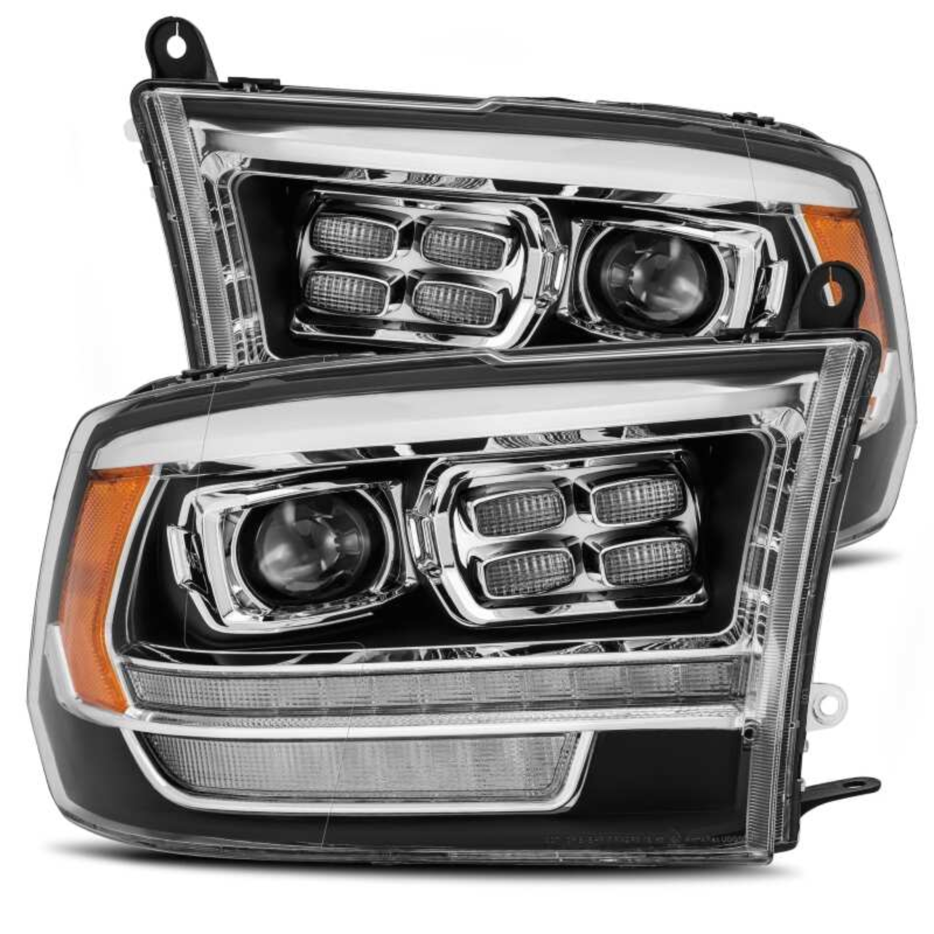 Picture of AlphaRex 09-18 Dodge Ram 2500 LUXX LED Proj Headlights Plank Style Black w/Activ Light/DRL