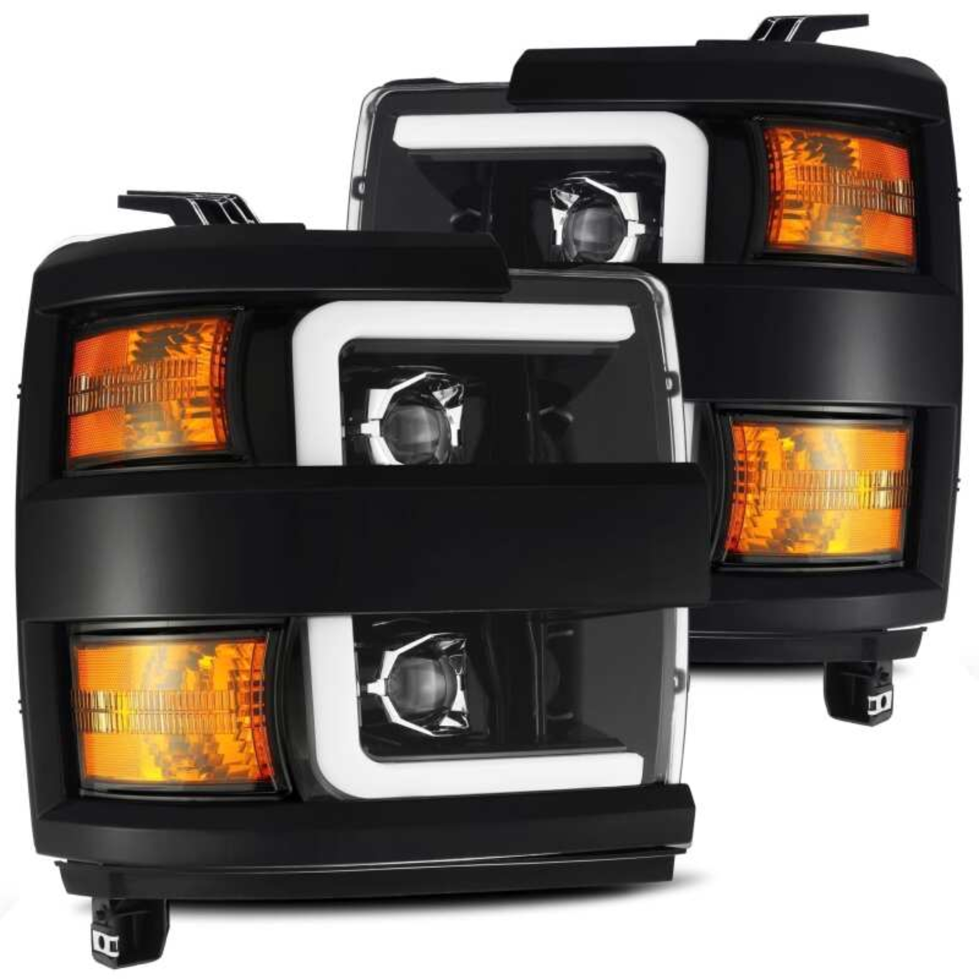Picture of AlphaRex 15-19 Chevy 2500HD PRO-Series Proj Headlights Plank Jet Blk w/Activ Light/Seq Signal/DRL