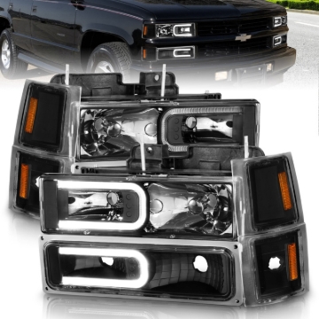 Picture of ANZO 88-98 Chevrolet C1500 Crystal Headlights w/ Light Bar Black Housing w/ Signal Side Markers 8Pcs