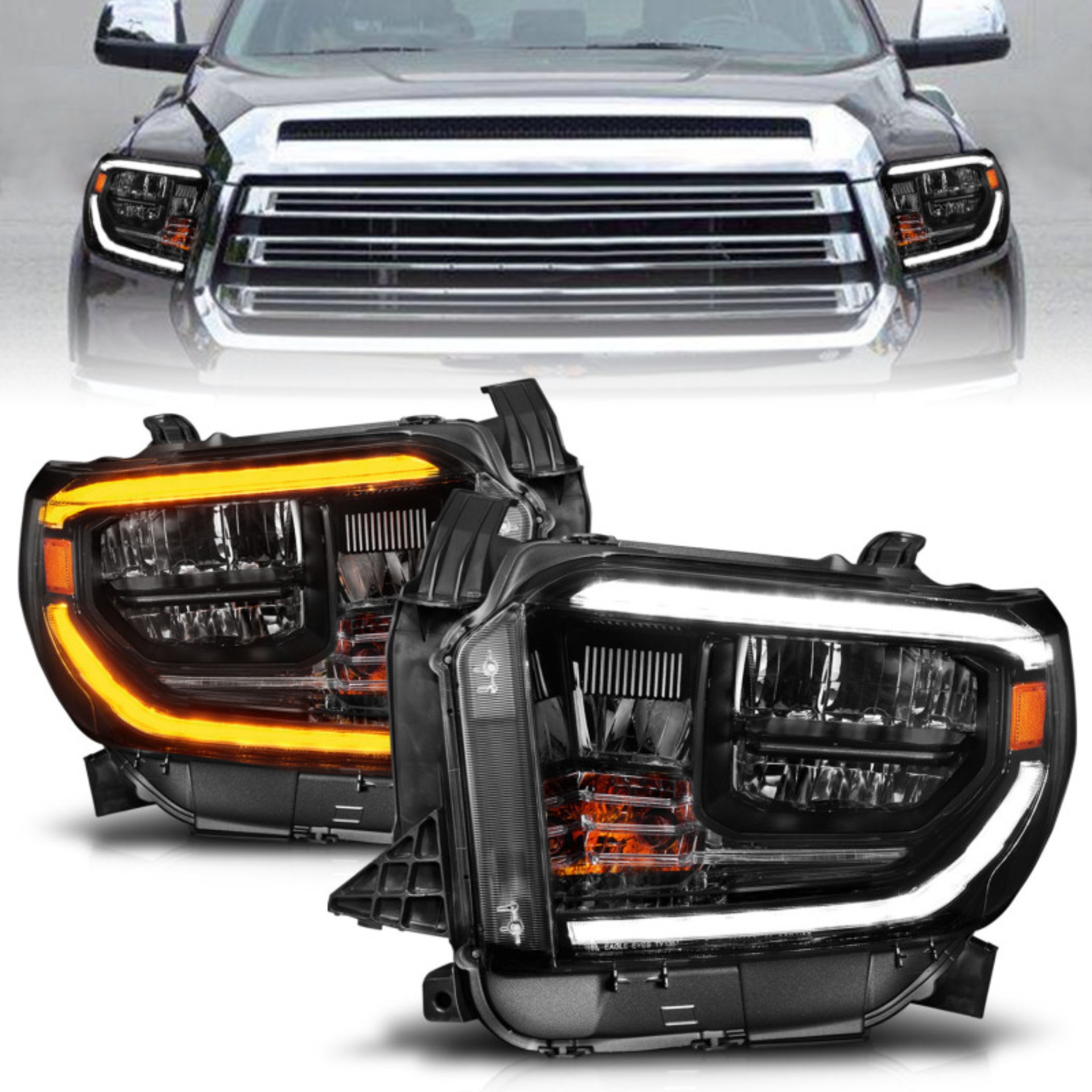 Picture of ANZO 14-21 Toyota Tundra (OE Halogen w/LED DRL) LED Crystal Headlights w/ Switchback & DRL - Blk