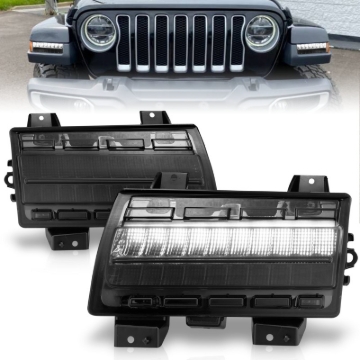 Picture of ANZO 2018-2021 Jeep Wrangler LED Side Markers Chrome Housing Smoke Lens w/ Seq. Signal Low Config
