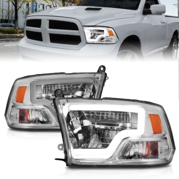 Picture of ANZO 2009-2020 Dodge Ram 1500 Full LED Square Projector Headlights w/ Chrome Housing Chrome Amber