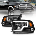 Picture of ANZO 2009-2020 Dodge Ram 1500 Full LED Square Projector Headlights w/ Chrome Housing Black Amber