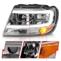 Picture of ANZO 1999-2004 Jeep Grand Cherokee Crystal Headlights w/ Light Bar Chrome Housing