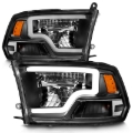 Picture of ANZO 2009-2020 Dodge Ram 1500 Full LED Square Projector Headlights w/ Chrome Housing Black Amber