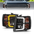 Picture of ANZO 2007-2013 Chevrolet Silverado 1500 Projector w/ Light Bar Black Housing w/ Sequential