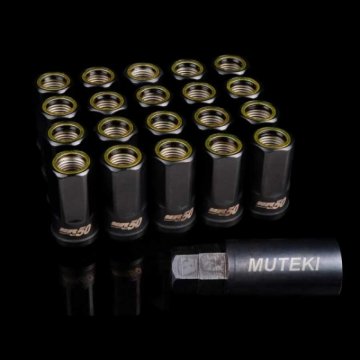 Picture of Wheel Mate Muteki HR50 Open End Lug Nuts - Black w/ Yellow Ring 14x1.50