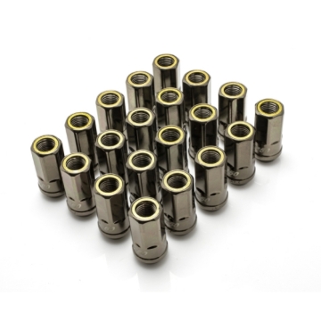 Picture of Wheel Mate Muteki HR50 Open End Lug Nuts - Titanium Chrome w/ Yellow Ring 14x1.50