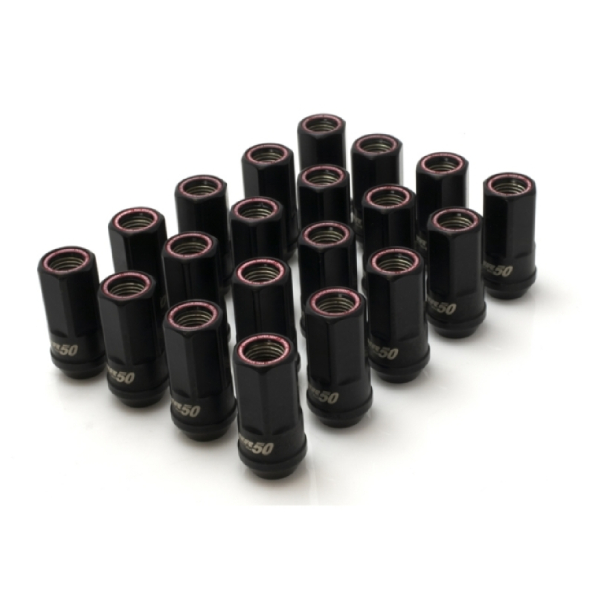 Picture of Wheel Mate Muteki HR50 Open End Lug Nuts - Black w/ Red Ring 14x1.50