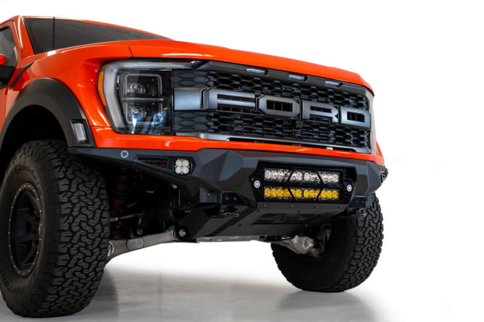 Picture of Addictive Desert Designs 2021+ Ford Raptor Bomber Front Bumper w/ Dual 20IN LED Mounts