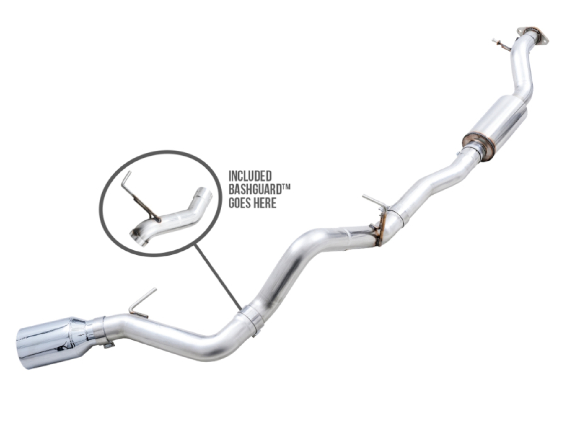 Picture of AWE Tuning 2021+ Ford Bronco 0FG Single Rear Exit Exhaust w/Chrome Silver Tip & Bash Guard