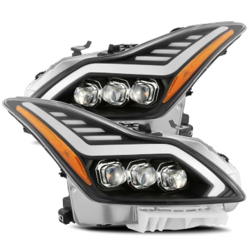 Picture of AlphaRex 08-13 Infiniti G37 Coupe SD NOVA LED Proj Headlights Plank Gloss Blk w/Activ Light/Seq Sig