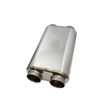 Picture of Stainless Bros 3in x 17in OAL SS304 Thin Oval Muffler (3in Dual In / 3in Dual Out) - Polished