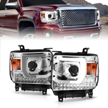 Picture of ANZO 14-15 GMC Sierra 1500/2500HD/3500HD Plank Style Projector Headlight - Chrome Housing