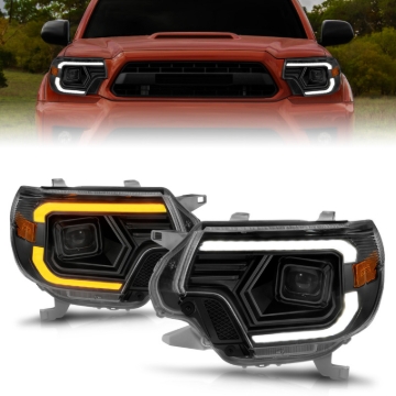 Picture of ANZO 12-15 Toyota Tacoma Projector Headlights - w/ Light Bar Switchback Black Housing
