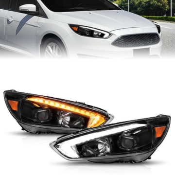 Picture of ANZO 15-18 Ford Focus Projector Headlights - w/ Light Bar Switchback Black Housing