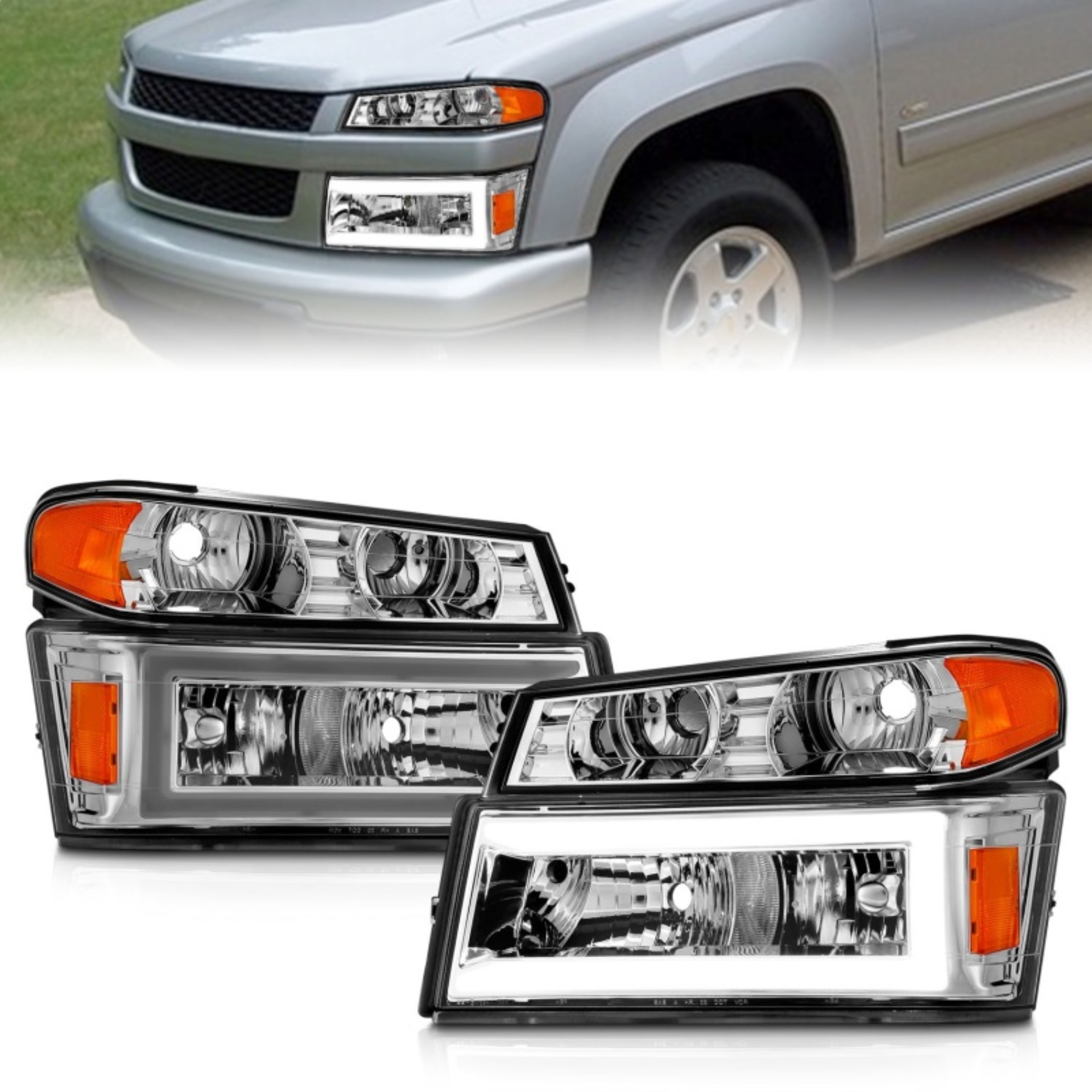 Picture of ANZO 04-12 GM Colorado/Canyon/I-Series Crystal Headlights - w/ Light Bar Chrome Housing 4pcs