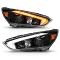 Picture of ANZO 15-18 Ford Focus Projector Headlights - w/ Light Bar Switchback Black Housing