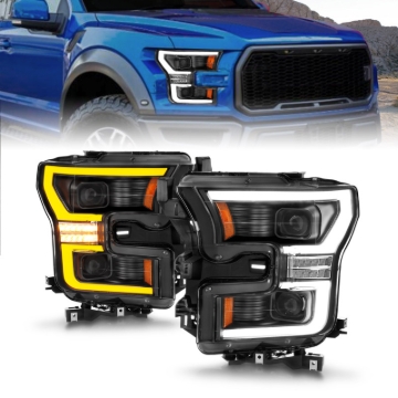 Picture of ANZO 15-17 Ford F-150 LED Projector Headlights - w/ Light Bar Switchback Black Housing